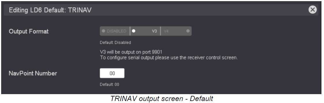 Press Next until the Outputs TRINAV Configuration page is displayed 